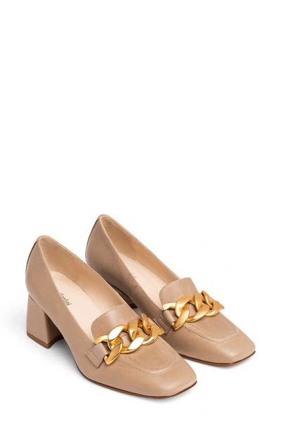 Nerogiardini Leather Chain Heeled Loafer Pumps In Camel