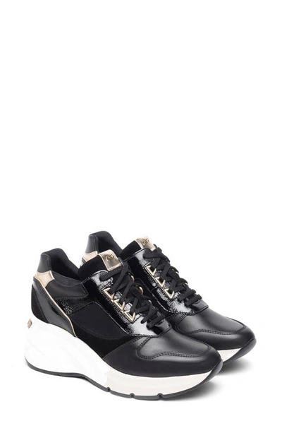 Nerogiardini Mixed Media Platform Wedge Sneaker In Black