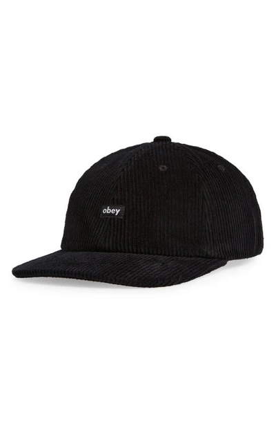 Obey Label Corduroy Baseball Cap In Black