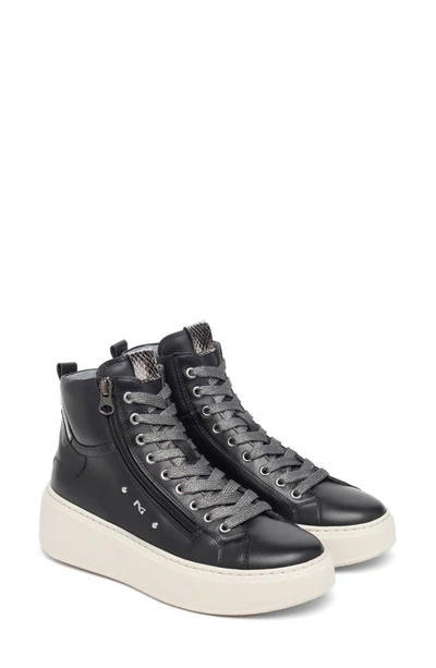 Nerogiardini Leather Zipper High-top Wedge Sneakers In Black