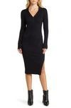 Vero Moda Milla Long Sleeve Body-con Rib Sweater Dress In Black
