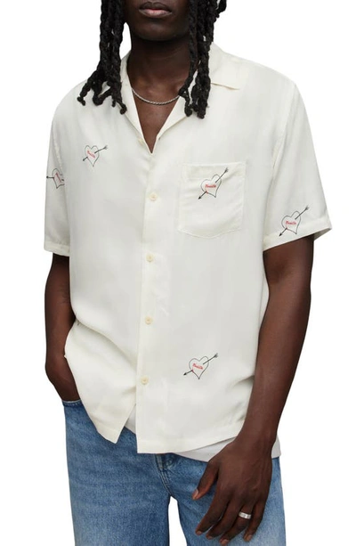 Allsaints Bow Short Sleeve Button-up Shirt In Ecru