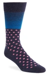 Cole Haan Stripe Dot Crew Dress Socks In Dark Denim Heather