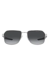 Prada 57mm Polarized Gradient Rectangular Sunglasses In Silver