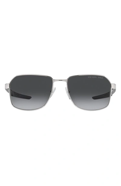 Prada 57mm Polarized Gradient Rectangular Sunglasses In Silver