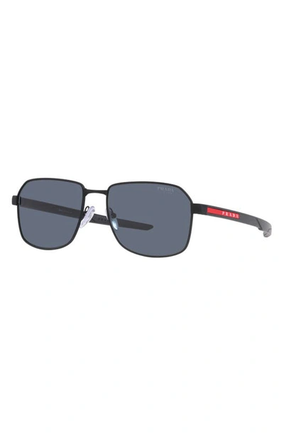 Prada 57mm Rectangular Sunglasses In Rubber Black