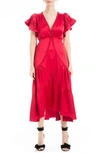Max Studio Flutter Sleeve Satin Midi Dress In Red