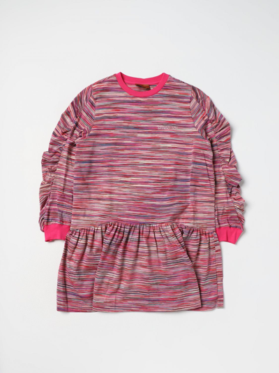 Missoni Kids' Melange-effect Logo-print Dress In Fuchsia