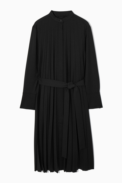 Cos Pleated Wool-blend Shirt Dress In Black