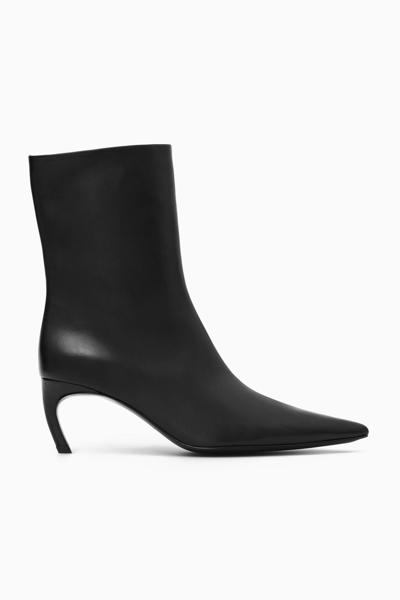 Cos Pointed Kitten-heel Leather Boots In Black