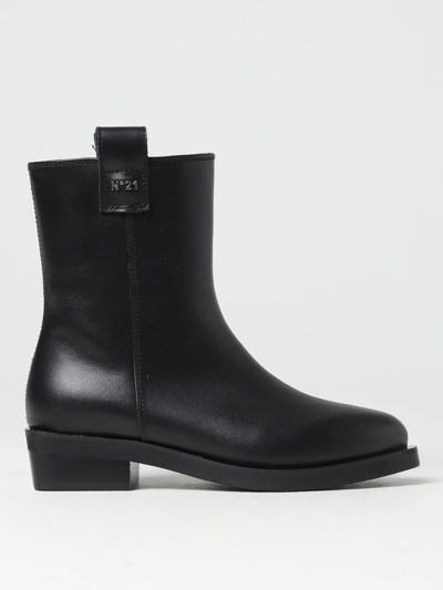 N°21 Kids' Leather Ankle Boots In Black