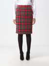 Saint Laurent Structured Wool Blend Skirt With Embroidered Waistband In Red