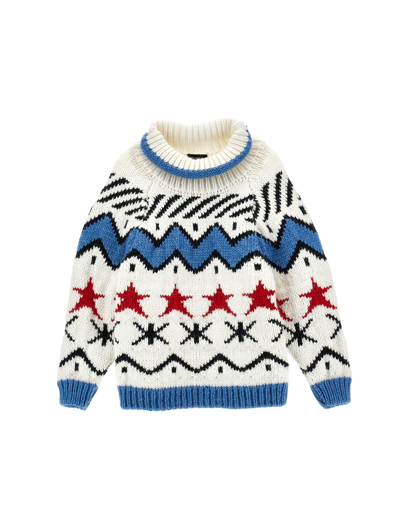 Monnalisa Jacquard Alpaca Blend Knit Sweater In Cream + Black