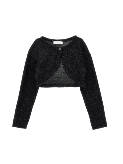 Monnalisa Kids'   Merino Lurex Wraparound Cardigan In Black + Silver