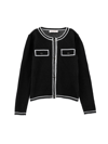 Monnalisa Contrast-trim Wool Cardigan In Black + White