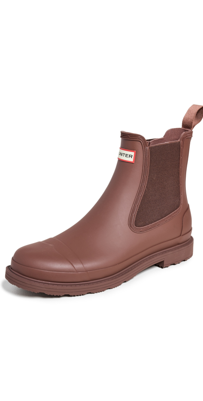 Hunter Commando Chelsea Boots In Brown Brush/brownbolt