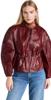 Ulla Johnson Briar Lacquered Napa Leather Peplum Jacket In Mahogany