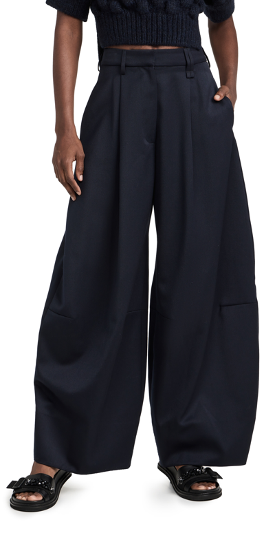 Simone Rocha Pleated Wide-leg Trousers In Navy