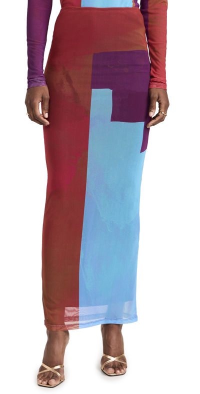 House Of Aama Maxi Skirt In Blue/ Maroon