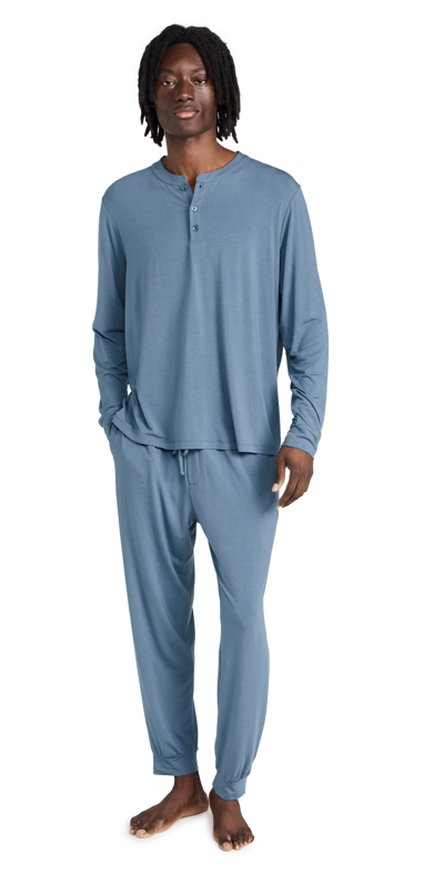 Eberjey Henry 2-piece Henley Pajama Set In Blue Fog