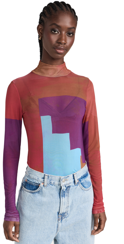 House Of Aama Night Sky Turtleneck Top In Blue Maroon