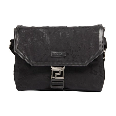 Versace Neo Nylon Jacquard Messenger Bag In 1b00e_black_ruthenium