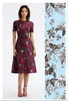 OSCAR DE LA RENTA SHORT SLEEVE FLORAL & FAUNA POPLIN DRESS