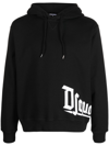 DSQUARED2 BLACK LOGO-PRINT COTTON HOODIE