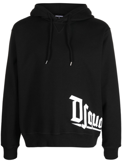 Dsquared2 Logo-print Cotton Jersey Hoodie In Black