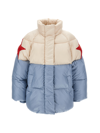 Monnalisa Padded Polyester Jacket With Stars In Ecrù + Bluestone