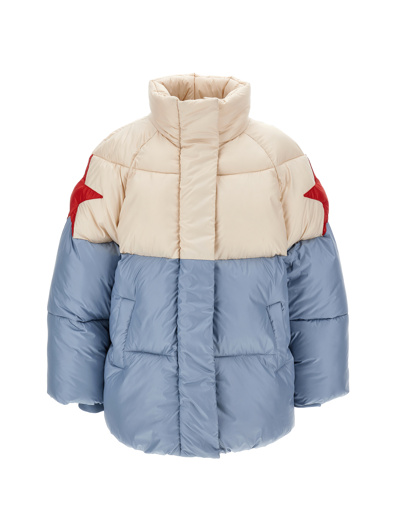 Monnalisa Kids'   Padded Polyester Jacket With Stars In Ecrù + Bluestone