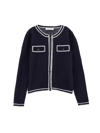 Monnalisa Contrast-trim Wool Cardigan In Blue + White