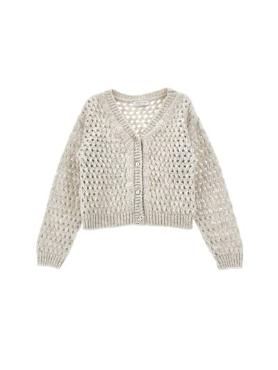 Monnalisa Kids'   Cropped Openwork Cardigan In Pearl Grey