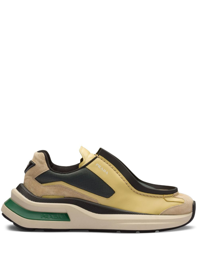 Prada Panelled Leather Chunky Trainers In Neutrals