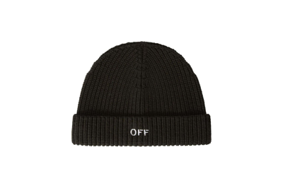 Pre-owned Off-white Embroidered Ribbed-knit Beanie Black/white