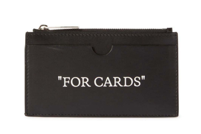 Pre-owned Off-white Quote-print Leather Cardholder Black