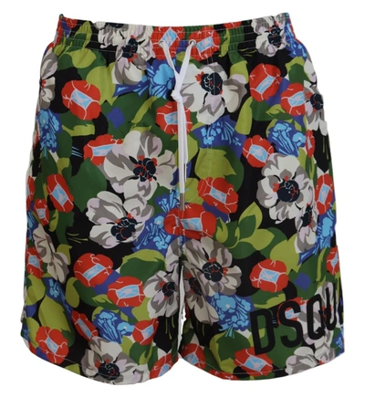 Dsquared² Over Floral Print Mens Beachwear Swimwear Short In Multicolor