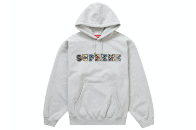 Pre-owned Supreme Collegiate Patchwork Leather Hooded Sweatshirt Heather Grey