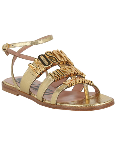 Moschino Degrade Metal Logo Leather Sandal In Gold