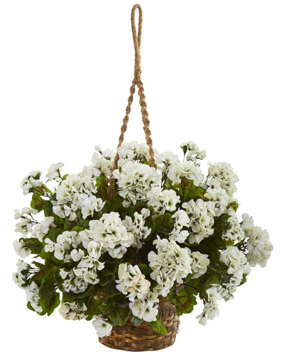 Nearly Natural Geranium Hanging Basket Artificial Plant Uv Resistant In White