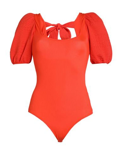 Desigual Woman Bodysuit Orange Size L Polyamide, Cotton, Elastane, Polyester