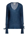 120% Lino Woman Sweater Navy Blue Size Xs Cashmere, Mohair Wool, Wool, Polyamide