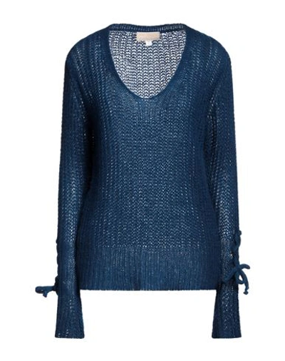120% Lino Woman Sweater Navy Blue Size Xs Cashmere, Mohair Wool, Wool, Polyamide In Navy Blue