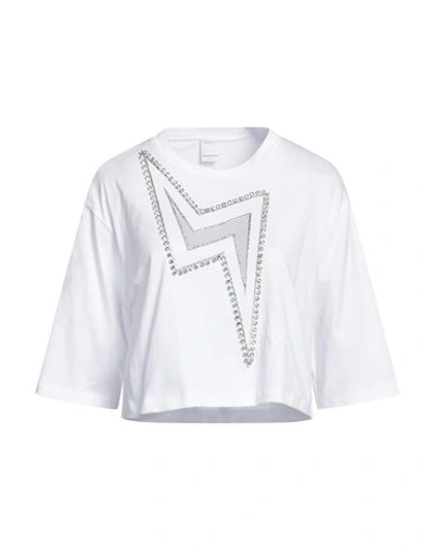Pinko Woman T-shirt White Size L Cotton, Polyester, Polyethylene, Glass, Brass