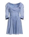 Thierry Colson Woman Mini Dress Light Blue Size M Cotton, Silk
