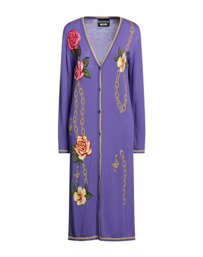 Boutique Moschino Woman Cardigan Purple Size 14 Virgin Wool, Acrylic, Acetate, Polyamide, Polyester