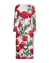Dolce & Gabbana Poppy Print Silk Charmeuse Midi Dress In White
