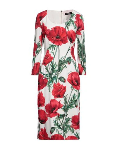 DOLCE & GABBANA DOLCE & GABBANA WOMAN MIDI DRESS WHITE SIZE 8 SILK, ELASTANE