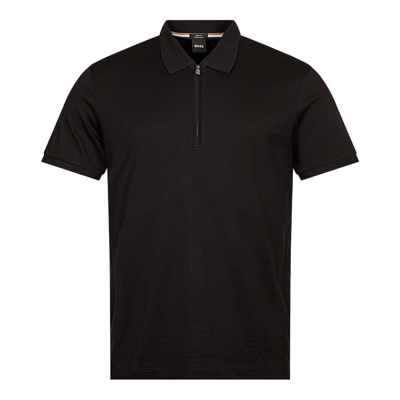 Hugo Boss Slim-fit Mercerised-cotton Polo Shirt With Zipped Placket In Black