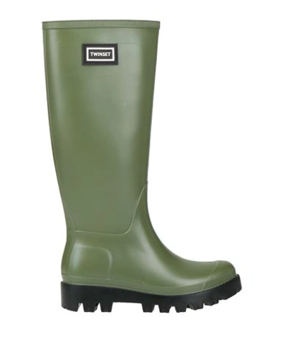 Twinset Woman Knee Boots Military Green Size 10 Rubber